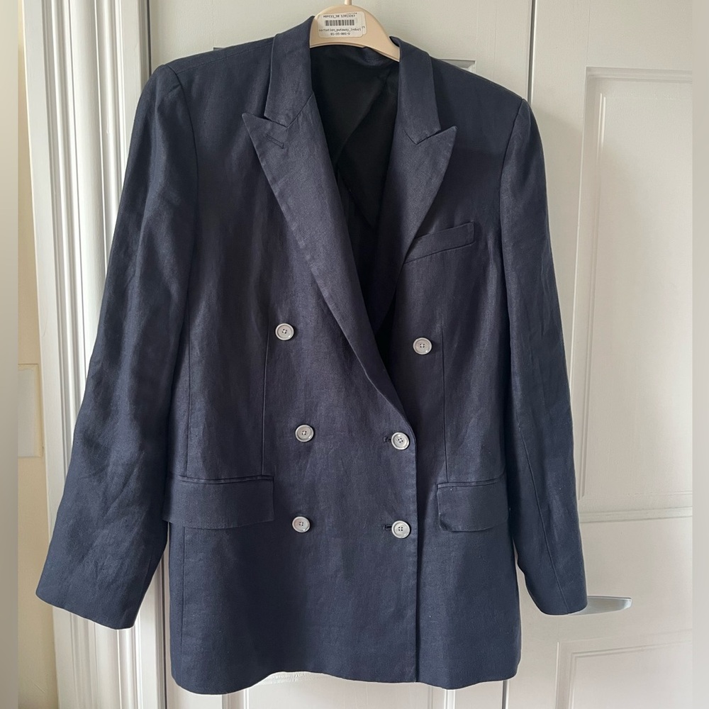 Alex Mill Navy Linen Double-Breasted Blazer